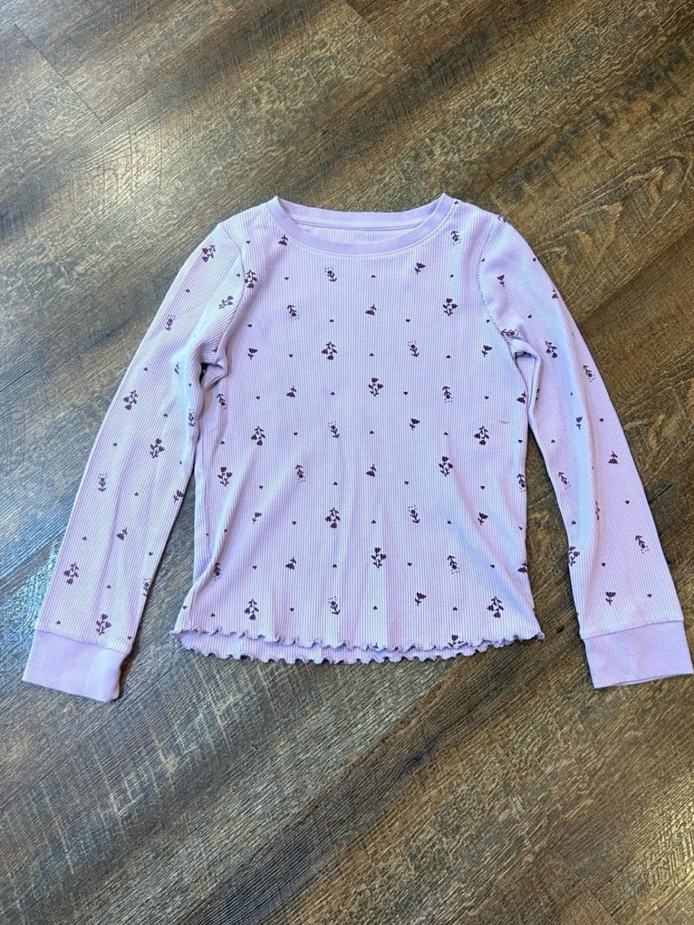 Cat & Jack Lilac Ribbed Long-Sleeve Tee with Small Floral Print